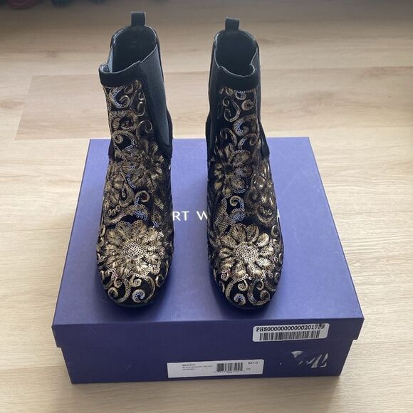 Stuart Weitzman Mediate Black Radiant Velvet Block Heel Booties - Picture 7 of 12